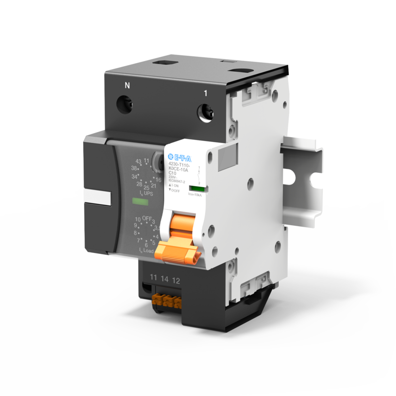 Typ EBU10-T von E-T-A: Der hybride Schutzschalter ist speziell für die Absicherung von AC USV Anlagen konzipiert. 